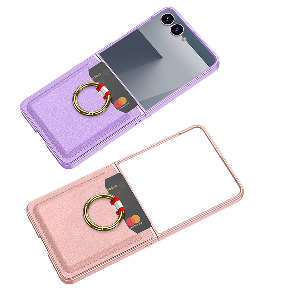 Galaxy Z Flip 7 Zore Kıpta Yüzüklü Kartlıklı Kapak Pembe