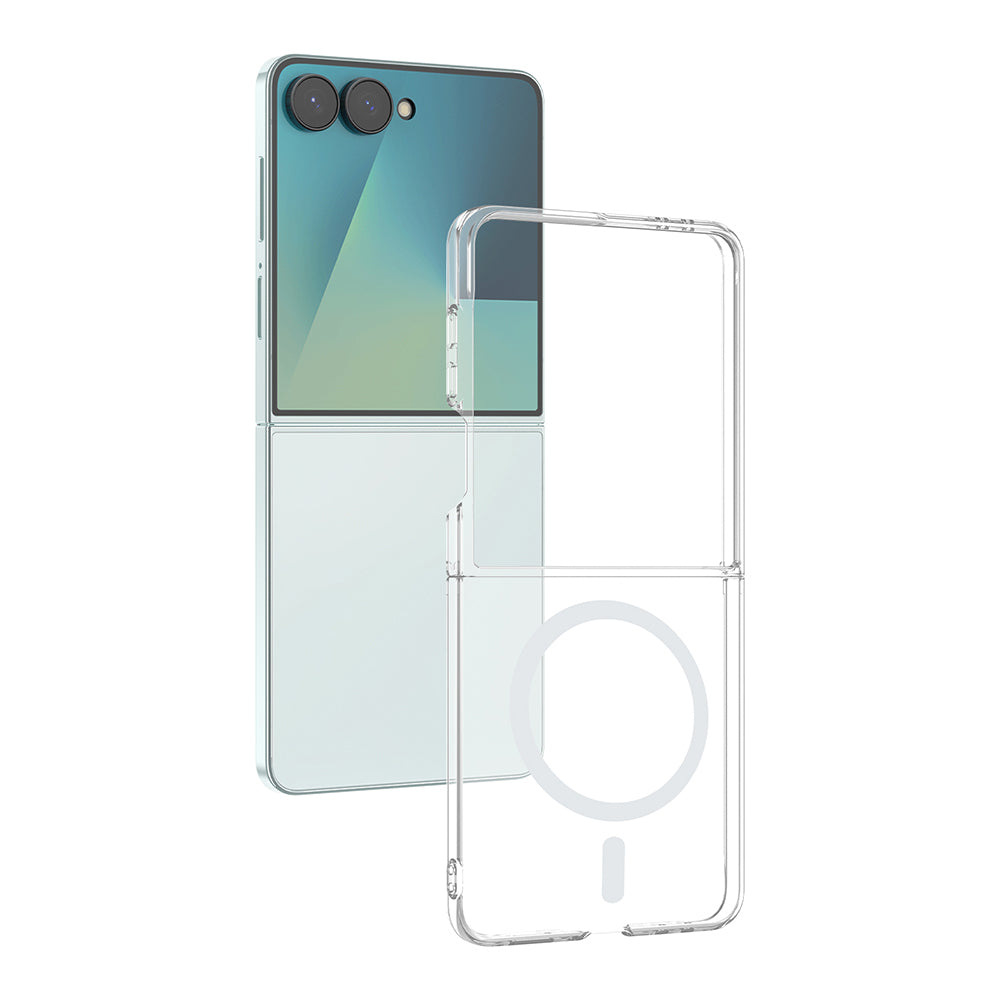 Galaxy Z Flip 8 Kamera Korumalı M-Safe Şarj Özellikli Şeffaf Zore London Sert PC Kapak Şeffaf