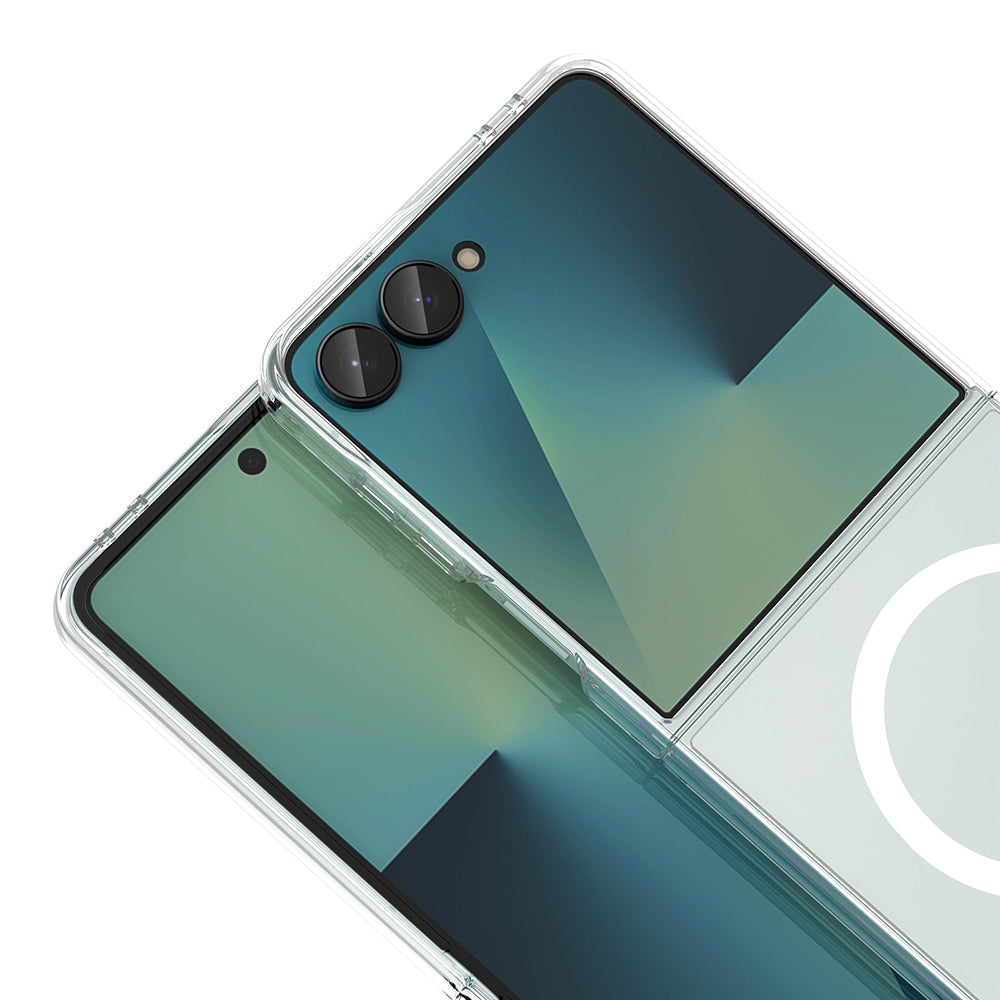 Galaxy Z Flip 8 Kamera Korumalı M-Safe Şarj Özellikli Şeffaf Zore London Sert PC Kapak Şeffaf
