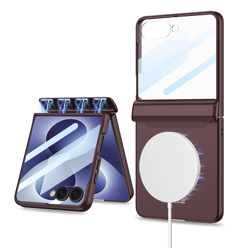 Galaxy Z Flip 8 Kılıf M-safe Şarj Özellikli Zore Kıpta KPT-04 Sert PC Kapak Mürdüm