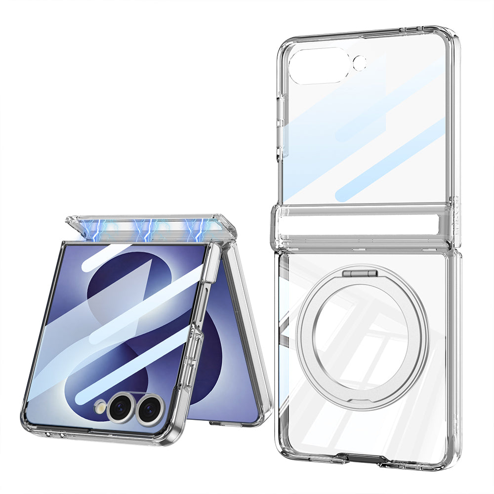 Galaxy Z Flip 8 Kılıf M-safe Şarj Özellikli Zore Kıpta KPT-05 Ring Standlı Sert PC Kapak Gümüş