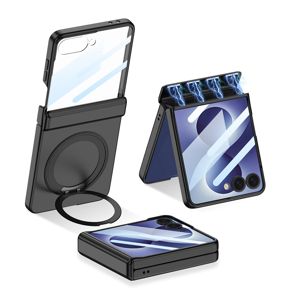 Galaxy Z Flip 8 Kılıf M-safe Şarj Özellikli Zore Kıpta KPT-06 Ring Standlı Kapak Mor