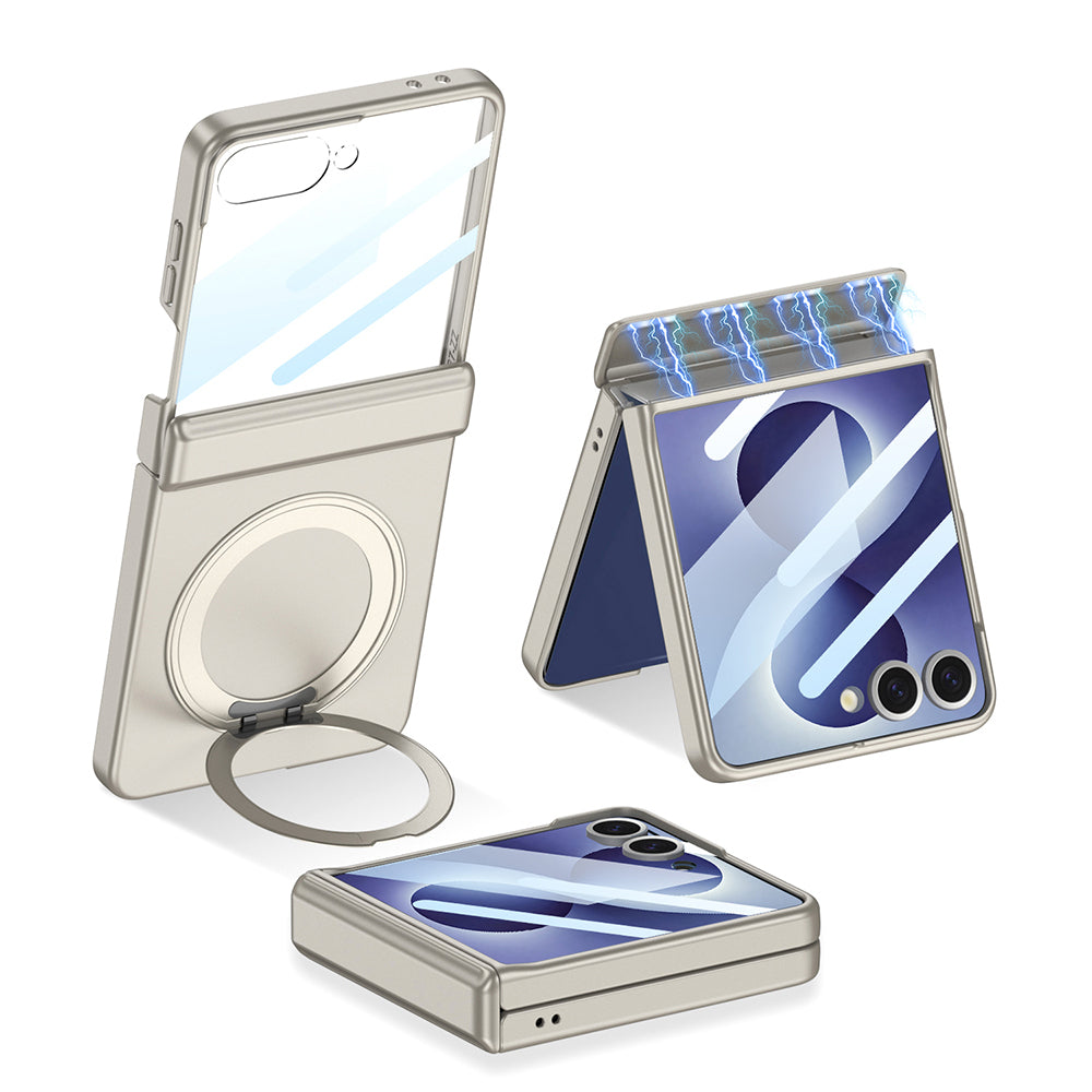 Galaxy Z Flip 8 Kılıf M-safe Şarj Özellikli Zore Kıpta KPT-06 Ring Standlı Kapak Titanyum