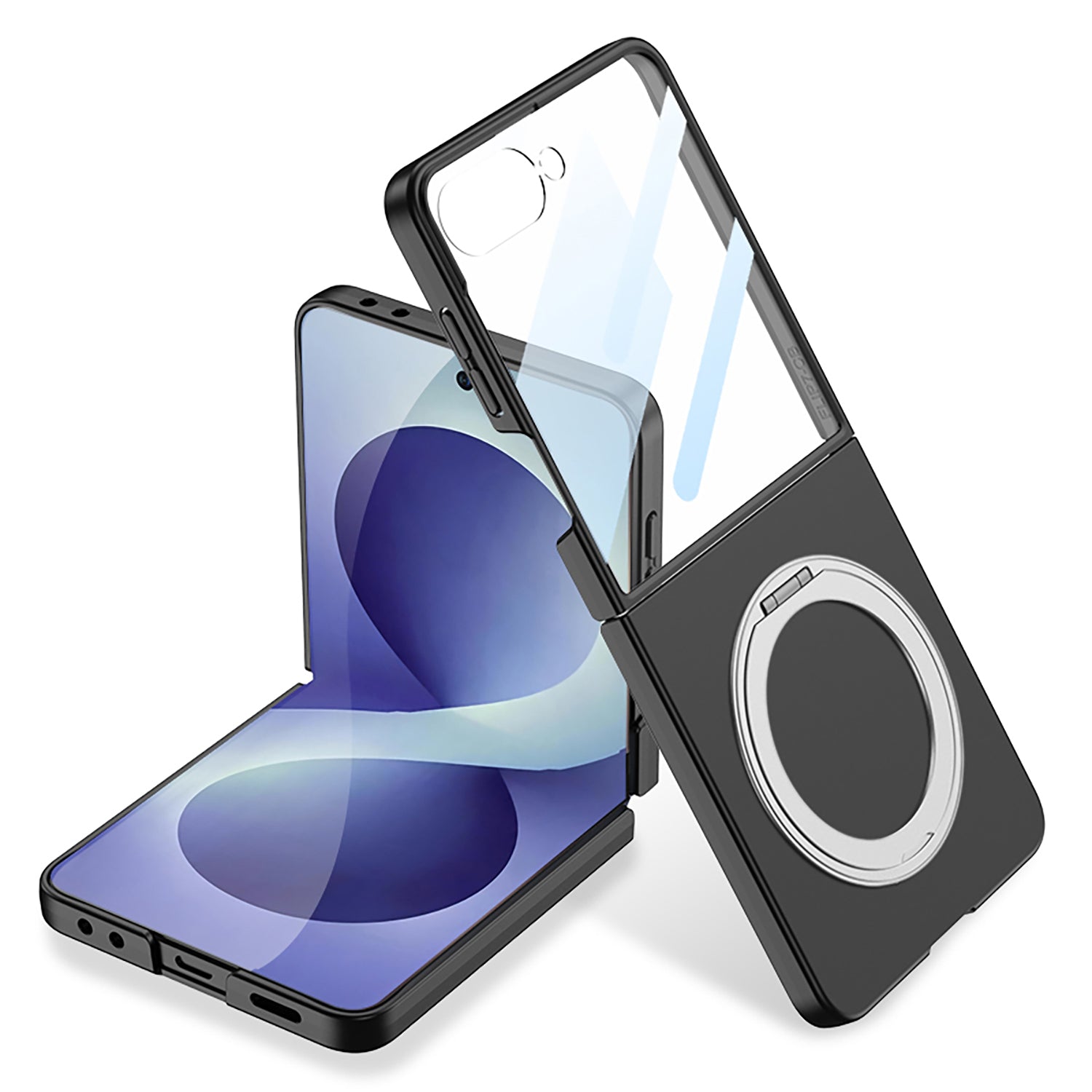 Galaxy Z Flip 8 Kılıf M-safe Şarj Özellikli Zore Kıpta Yüzüklü Kamera Korumalı Kapak Siyah