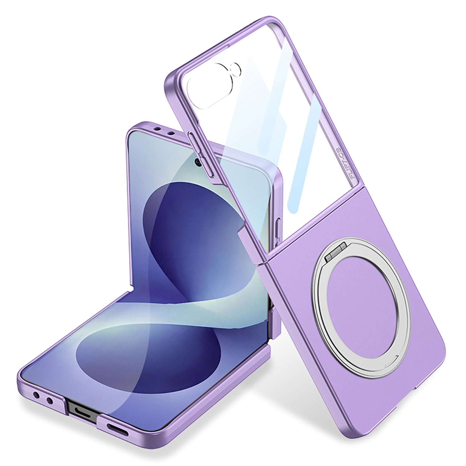 Galaxy Z Flip 8 Kılıf M-safe Şarj Özellikli Zore Kıpta Yüzüklü Kamera Korumalı Kapak Mor