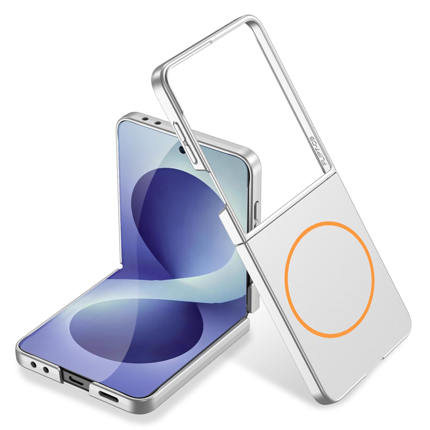 Galaxy Z Flip 8 Kılıf Wireless Şarj Özellikli Zore Kıpta M-safe Kapak Gümüş