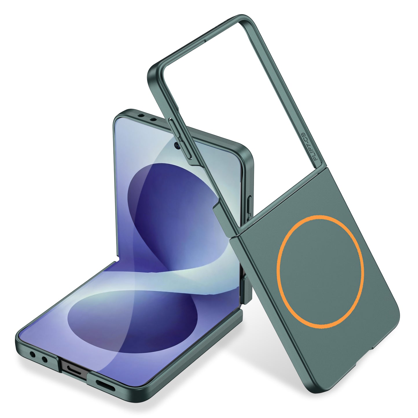 Galaxy Z Flip 8 Kılıf Wireless Şarj Özellikli Zore Kıpta M-safe Kapak Yeşil