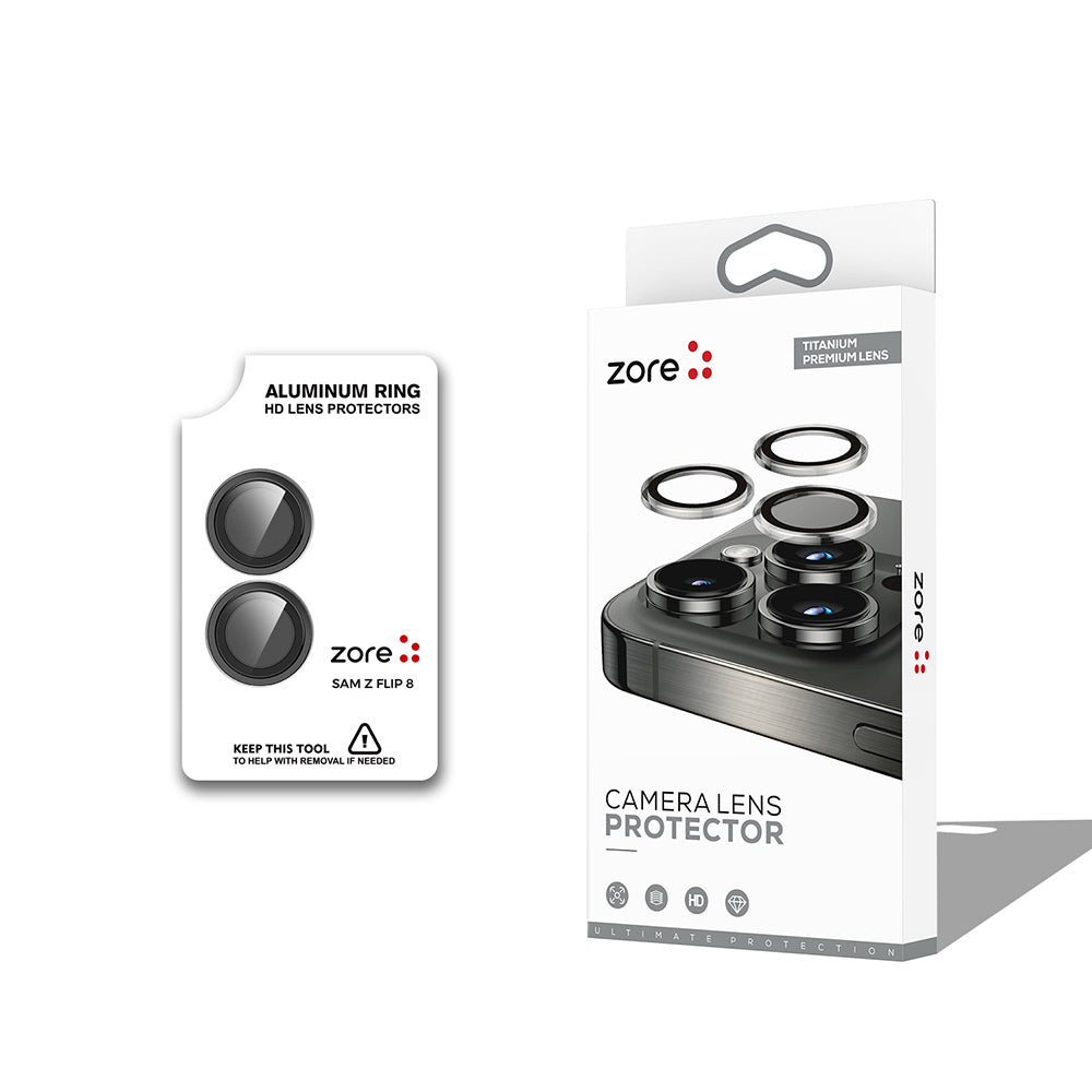 Galaxy Z Flip 8 Zore CL-12 Premium Safir Parmak İzi Bırakmayan Anti-Reflective Kamera Lens Koruyucu Siyah