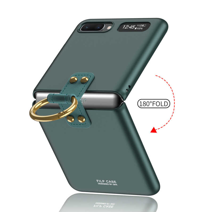 Galaxy Z Flip Kılıf Zore Flip Ring Kıpta Kapak Koyu Yeşil