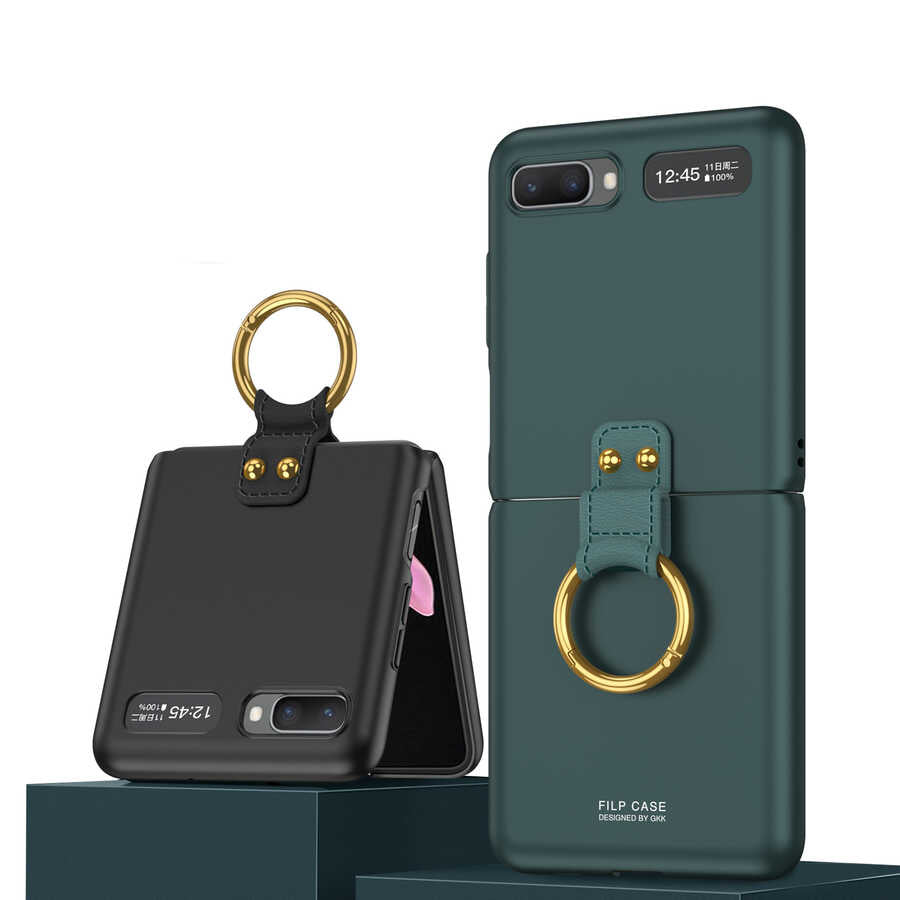 Galaxy Z Flip Kılıf Zore Flip Ring Kıpta Kapak Koyu Yeşil