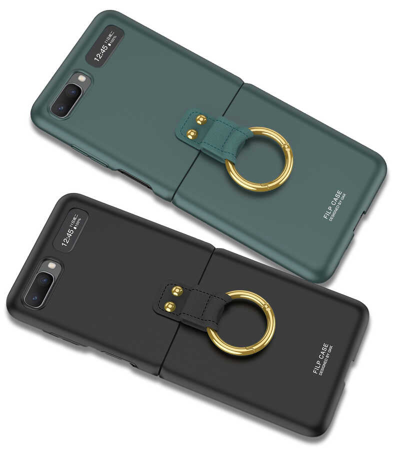 Galaxy Z Flip Kılıf Zore Flip Ring Kıpta Kapak Koyu Yeşil
