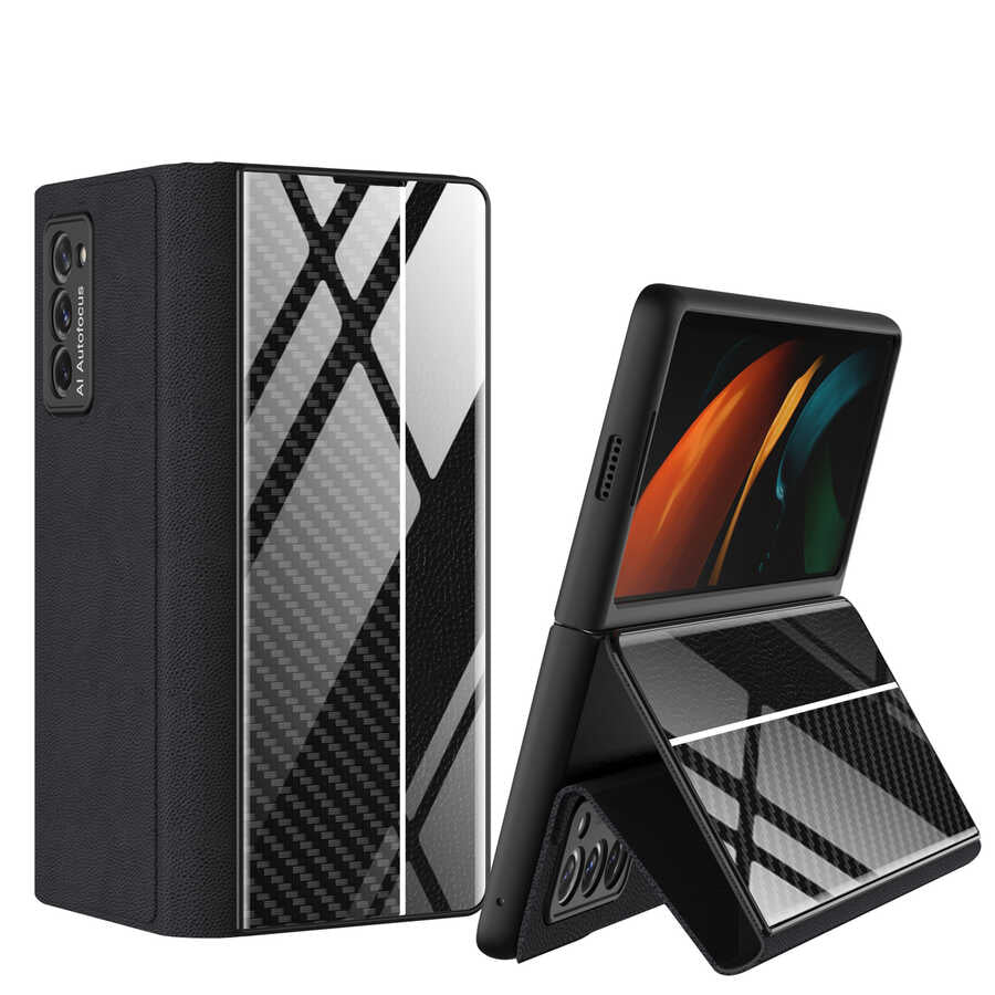 Galaxy Z Fold 2 Kılıf Zore Droga Kılıf Siyah-Beyaz