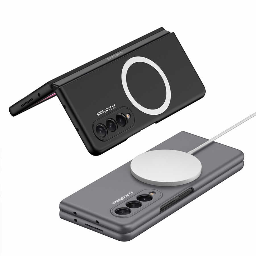 Galaxy Z Fold 3 Kılıf Wireless Şarj Özellikli Zore Kıpta M-safe Kapak Siyah