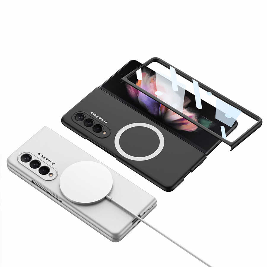 Galaxy Z Fold 3 Kılıf Wireless Şarj Özellikli Zore Kıpta M-safe Kapak Siyah