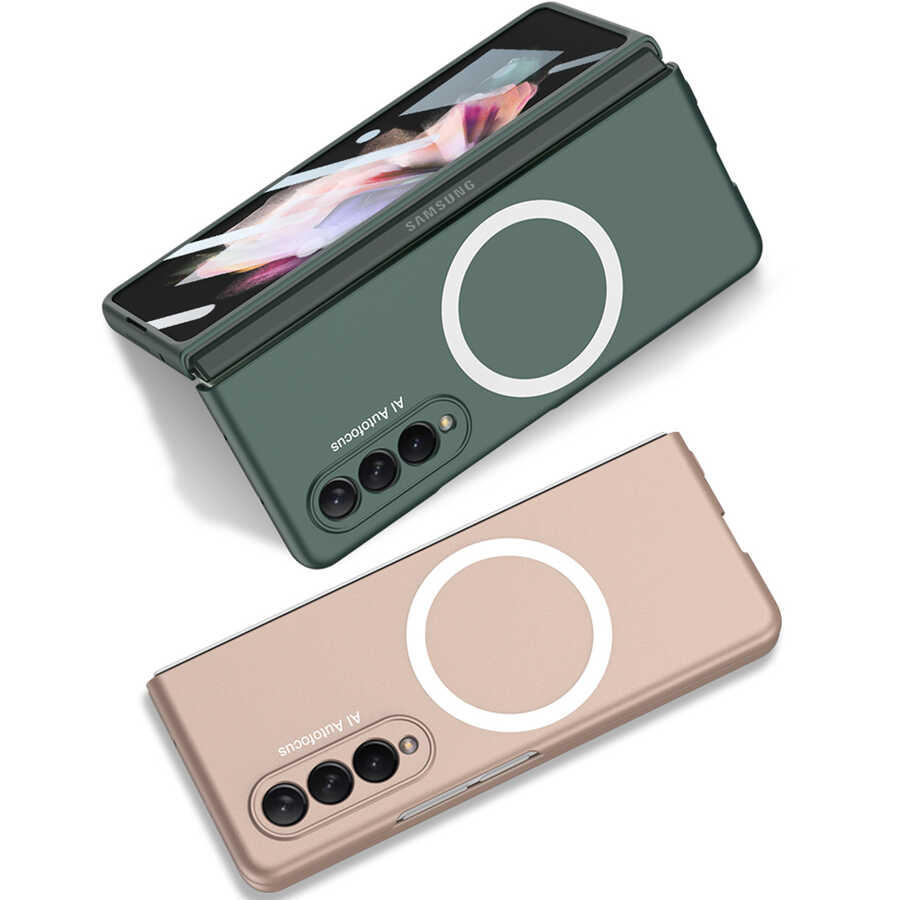 Galaxy Z Fold 3 Kılıf Wireless Şarj Özellikli Zore Kıpta M-safe Kapak Siyah