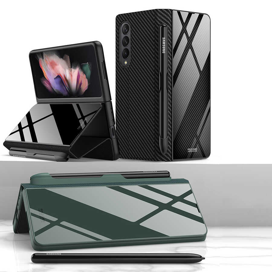 Galaxy Z Fold 3 Kılıf Zore Kalem Bölmeli Droga Kılıf Siyah