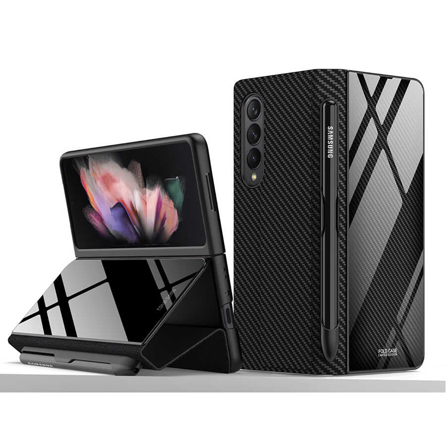 Galaxy Z Fold 3 Kılıf Zore Kalem Bölmeli Droga Kılıf Siyah
