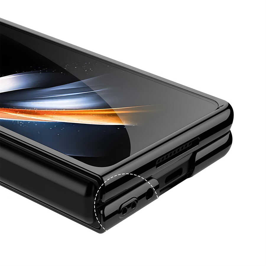 Galaxy Z Fold 4 Kılıf Zore Full Camlı Kıpta Kapak Siyah