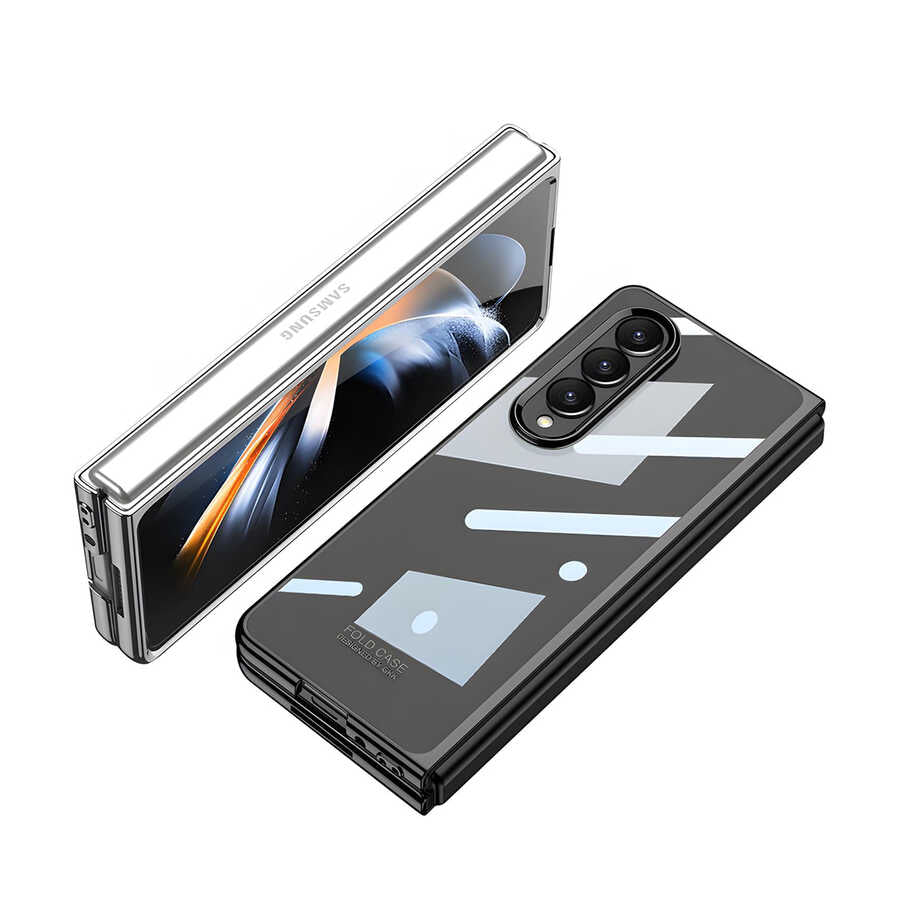 Galaxy Z Fold 4 Kılıf Zore Full Camlı Kıpta Kapak Siyah