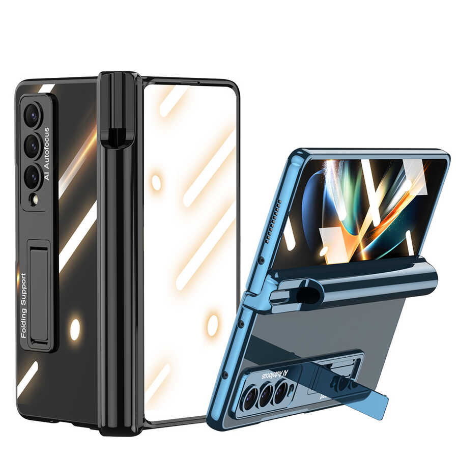 Galaxy Z Fold 4 Kılıf Zore Kıpta Standlı Kalem Bölmeli Kapak Gümüş