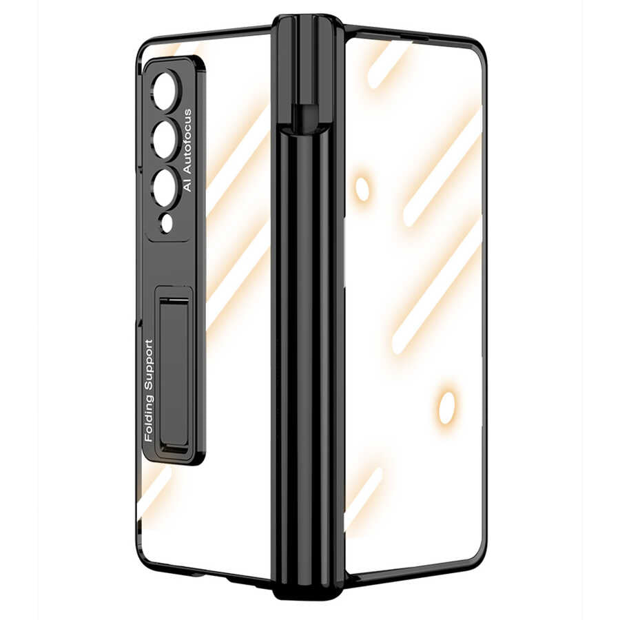 Galaxy Z Fold 4 Kılıf Zore Kıpta Standlı Kalem Bölmeli Kapak Mürdüm