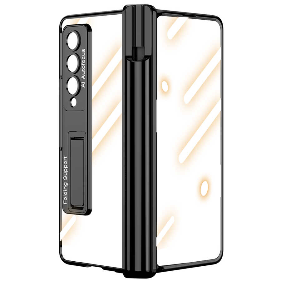 Galaxy Z Fold 4 Kılıf Zore Kıpta Standlı Kalem Bölmeli Kapak Mavi