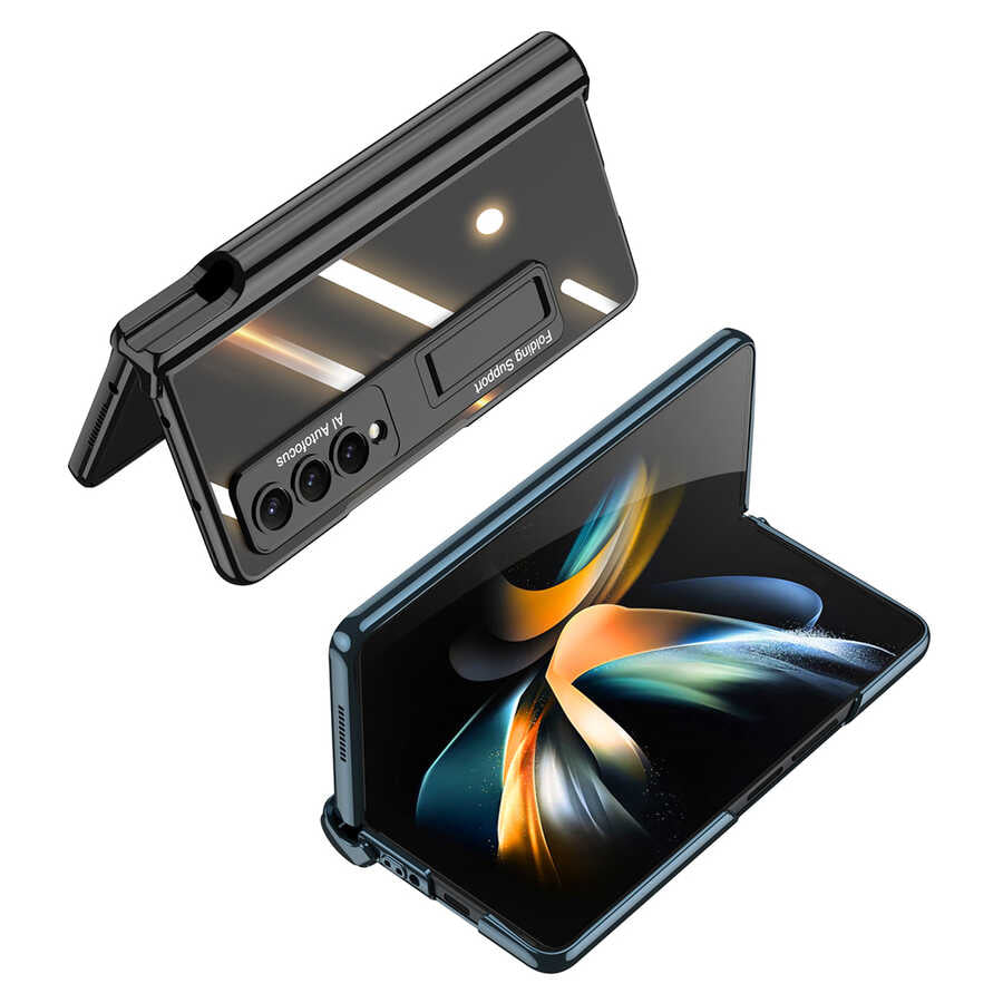 Galaxy Z Fold 4 Kılıf Zore Kıpta Standlı Kalem Bölmeli Kapak Gümüş
