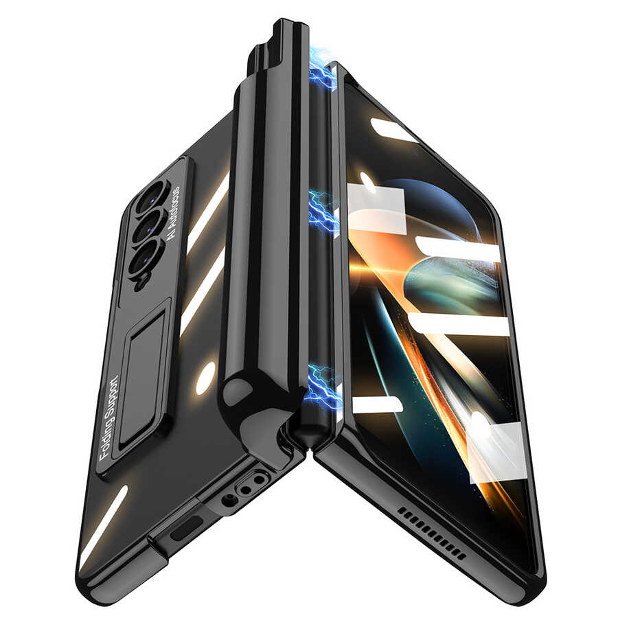 Galaxy Z Fold 4 Kılıf Zore Kıpta Standlı Kalem Bölmeli Kapak Gümüş