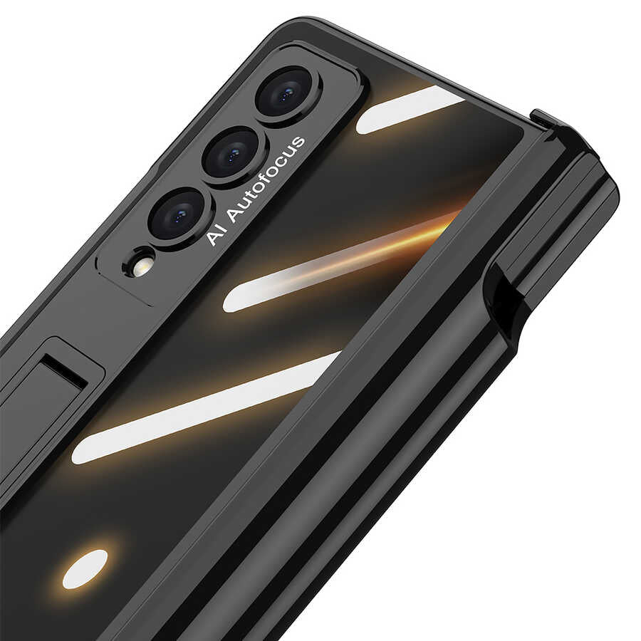 Galaxy Z Fold 4 Kılıf Zore Kıpta Standlı Kalem Bölmeli Kapak Siyah