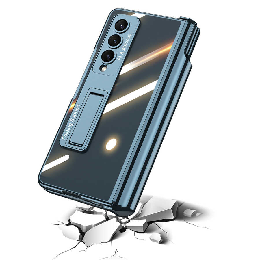 Galaxy Z Fold 4 Kılıf Zore Kıpta Standlı Kalem Bölmeli Kapak Mürdüm