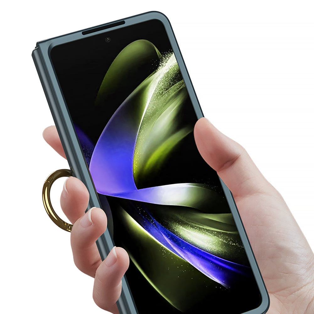 Galaxy Z Fold 5 Kılıf Zore Kıpta Yüzüklü Flip Sert Kapak Koyu Yeşil