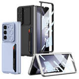 Galaxy Z Fold 5 Suni Deri Arka Yüzey Sürgülü Kamera Korumalı Zore Kartlıklı Kıpta Silikon Kapak Siyah