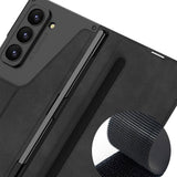 Galaxy Z Fold 6 Kılıf Kamera Korumalı Kadife Tasarımlı Zore Kıpta Kalem Bölmeli Fest Kapak Siyah