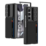 Galaxy Z Fold 6 Kılıf Kamera Korumalı Karbon Fiber Arka Yüzey Zore Kartlıklı Kıpta Sert Kapak Siyah