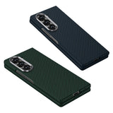 Galaxy Z Fold 6 Kılıf Kamera Korumalı Karbon Fiber Tasarımlı Arka Yüzey Zore Kıpta Karbon Kapak Koyu Yeşil