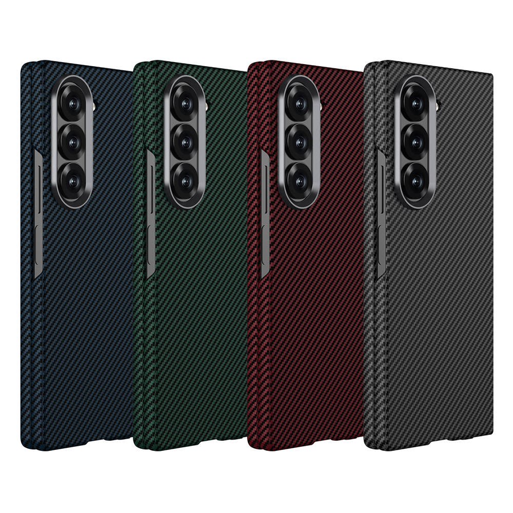 Galaxy Z Fold 6 Kılıf Kamera Korumalı Karbon Fiber Tasarımlı Arka Yüzey Zore Kıpta Karbon Kapak Koyu Yeşil