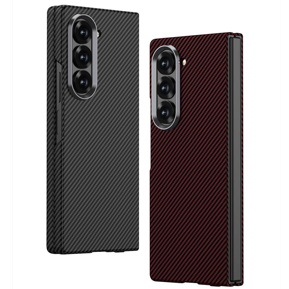 Galaxy Z Fold 6 Kılıf Kamera Korumalı Karbon Fiber Tasarımlı Arka Yüzey Zore Kıpta Karbon Kapak Koyu Yeşil