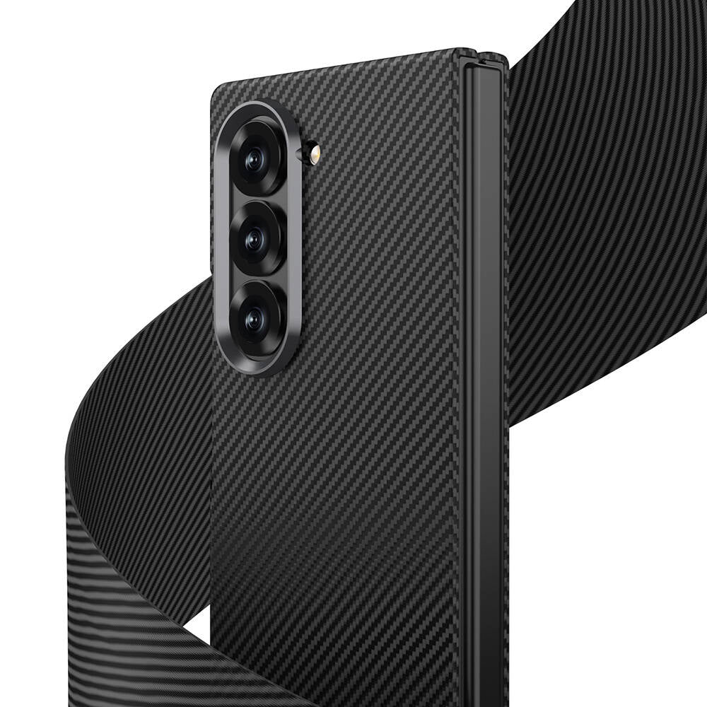Galaxy Z Fold 6 Kılıf Kamera Korumalı Karbon Fiber Tasarımlı Arka Yüzey Zore Kıpta Karbon Kapak Koyu Yeşil