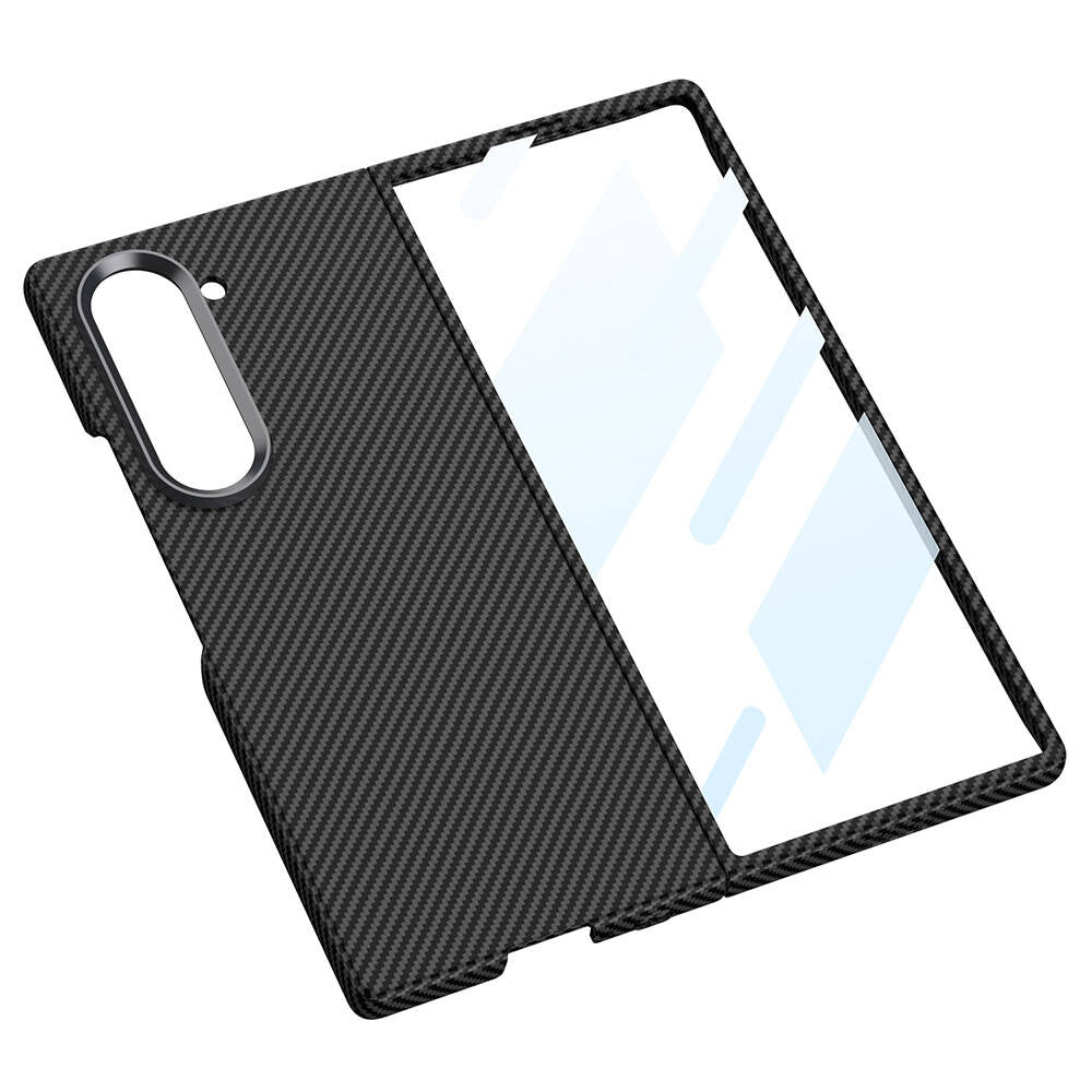 Galaxy Z Fold 6 Kılıf Kamera Korumalı Karbon Fiber Tasarımlı Arka Yüzey Zore Kıpta Karbon Kapak Kırmızı