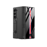 Galaxy Z Fold 6 Kılıf Kamera Korumalı Kartlıklı Kalem Bölmeli Zore Kıpta Çizgili Droga Kılıf Siyah