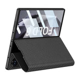 Galaxy Z Fold 6 Kılıf Karbon Fiber Tasarımlı Magnetik Tokalı Kartlıklı Zore Kıpta Zegna Kapak Siyah