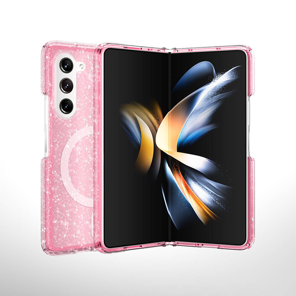 Galaxy Z Fold 6 Kılıf M-safe Şarj Özellikli Parlayan Simli Saydam Renkli Zore Allstar Kapak Pembe