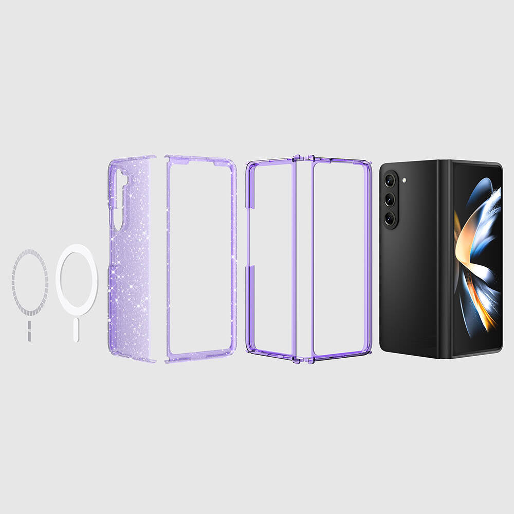 Galaxy Z Fold 6 Kılıf M-safe Şarj Özellikli Parlayan Simli Saydam Renkli Zore Allstar Kapak Mor