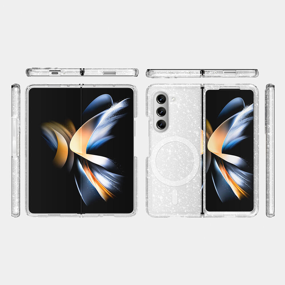 Galaxy Z Fold 6 Kılıf M-safe Şarj Özellikli Parlayan Simli Saydam Renkli Zore Allstar Kapak Pembe
