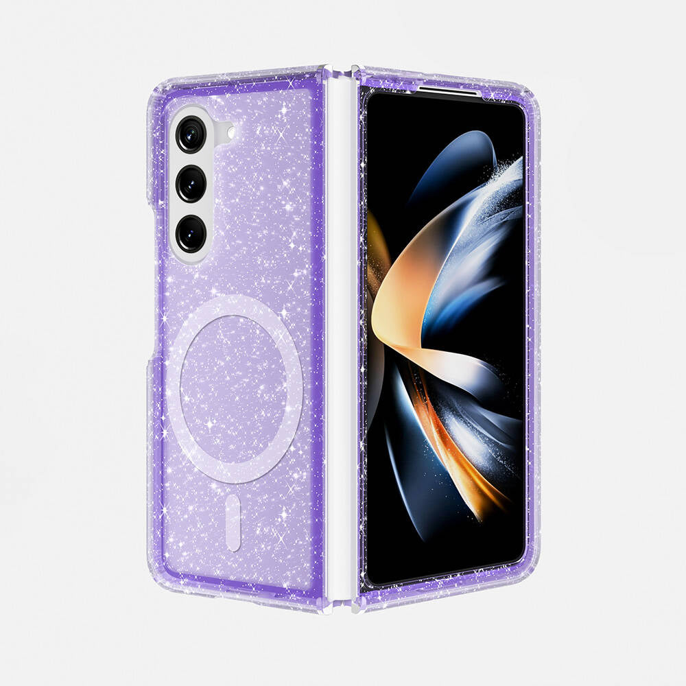 Galaxy Z Fold 6 Kılıf M-safe Şarj Özellikli Parlayan Simli Saydam Renkli Zore Allstar Kapak Mor