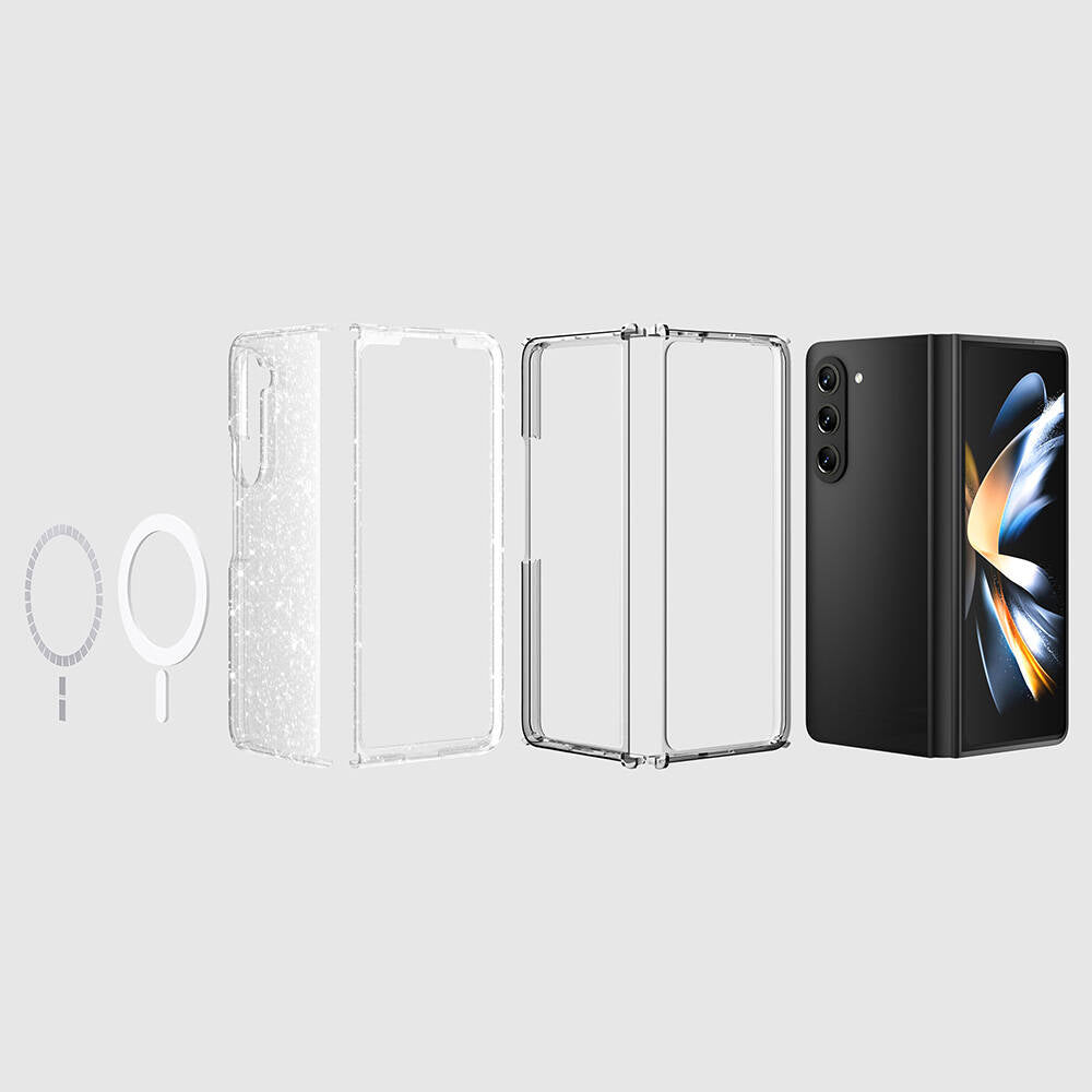 Galaxy Z Fold 6 Kılıf M-safe Şarj Özellikli Parlayan Simli Saydam Renkli Zore Allstar Kapak Pembe