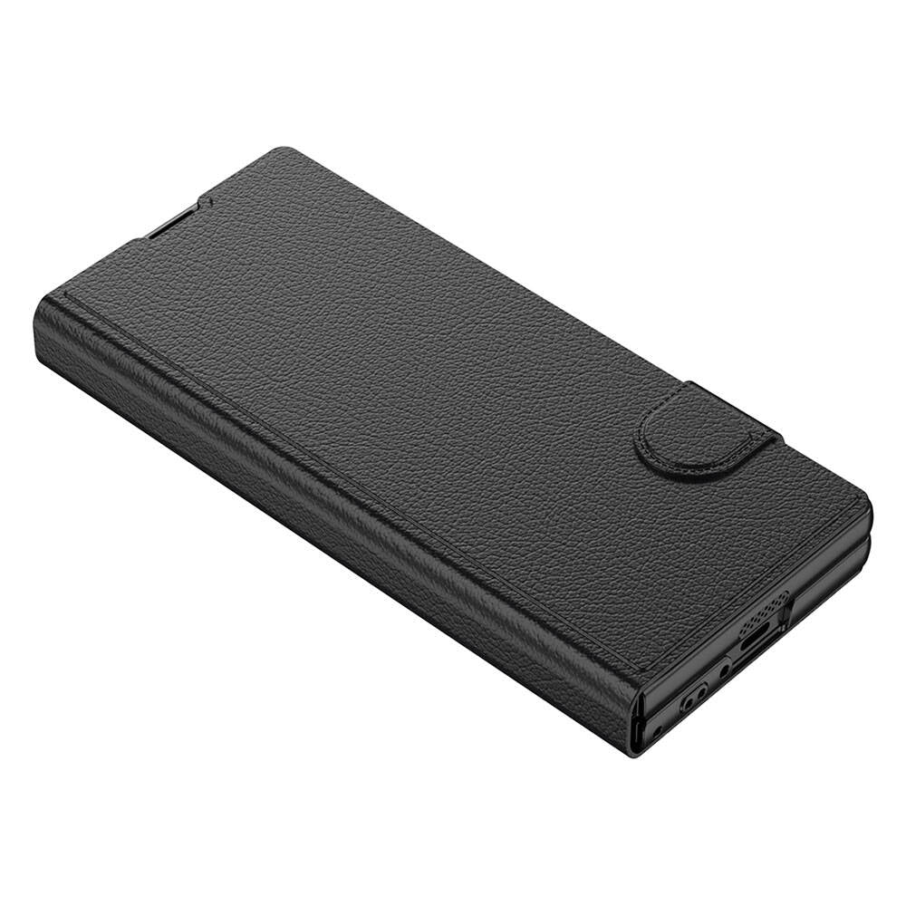 Galaxy Z Fold 6 Kılıf Suni Deri Tasarımlı Magnetik Tokalı ve Kartlıklı Zore Kıpta Zegna Kapak Siyah