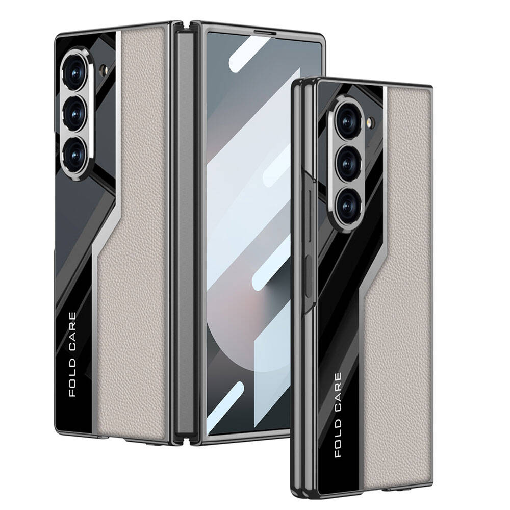 Galaxy Z Fold 6 Kılıf Ultra İnce Kamera Korumalı PC + Deri Arka Yüzey Zore Kıpta Poligan Kapak Siyah