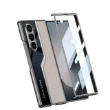 Galaxy Z Fold 6 Kılıf Ultra İnce Kamera Korumalı PC + Deri Arka Yüzey Zore Kıpta Poligan Kapak Siyah