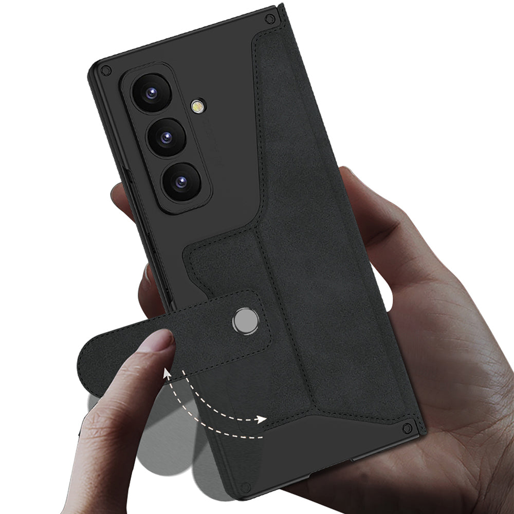 Samsung Galaxy Z Fold 7 Kamera Korumalı Kadife Tasarımlı Kıpta Kalem Bölmeli Fest Kılıf Titanyum